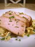 Pork chops with lemon garlic and spinach cream pasta
