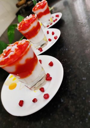 A picture of Yogurt panna cotta with strawberry.