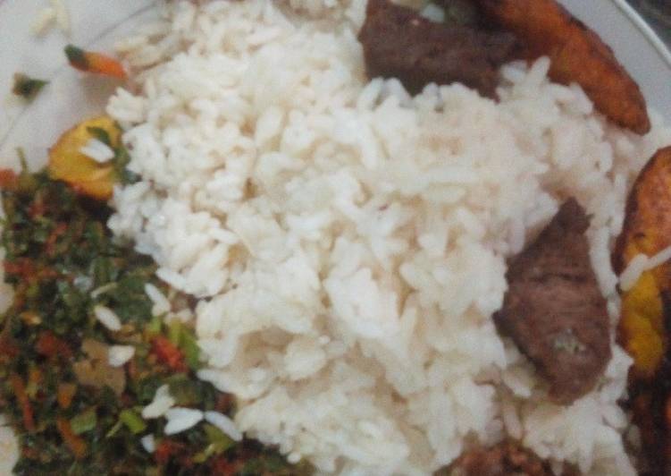 Recipe of Favorite White rice, vegetable, plantain and fried beef