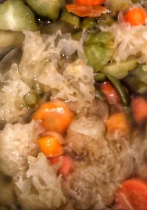 A picture of Chayote and Clavaria Mushroom Soup.