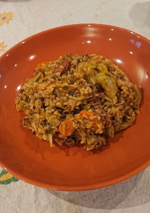 A picture of Sautéed Mince Beef with Rice And Vegetables.