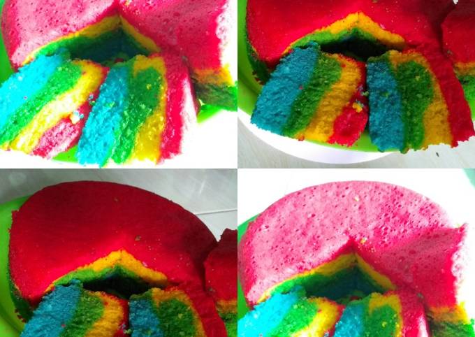 Rainbow cake kukus lembut manis