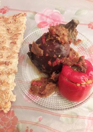 عکسی از دستور دلمه بادمجان و فلفل دلمه ای