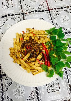Hình của món Đậu hũ xào sả ớt chay !.