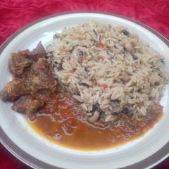 Rice and beans with pepper soup A picture of Rice and beans with pepper soup.