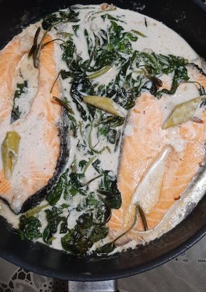A picture of Salmon in Coconut cream.