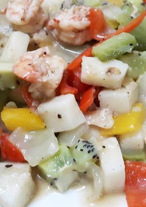 奇異果山藥炒蝦仁拌普力活大餐(會員呂宛如小姐 提供) 的食譜成品照片