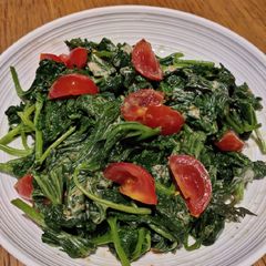 A picture of Sweet Potato Tops Salad with Sesame Seed Sauce.