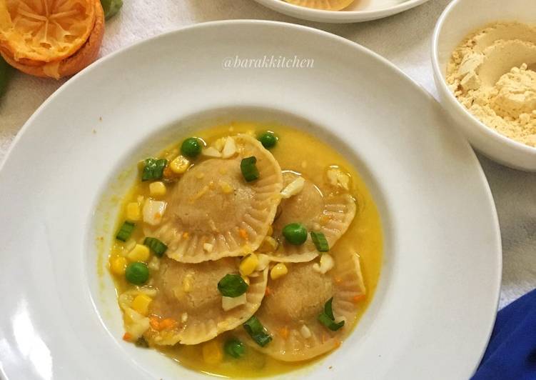 Besan raviolis with sweet and tangy sauce
