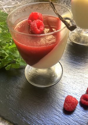 Une photo de Panna🍮cotta 🍧framboises🍓🍋