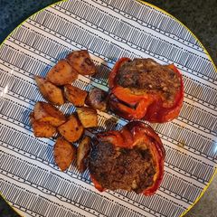 Stuffed capsicum (pork and beef) A picture of Stuffed capsicum (pork and beef).