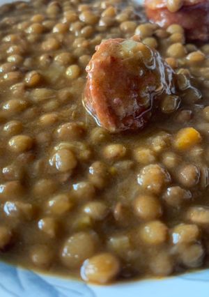 A picture of Lentils with chorizo.