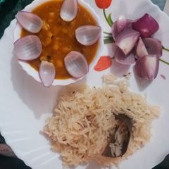 A picture of Lobhia gravy with jeera rice.
