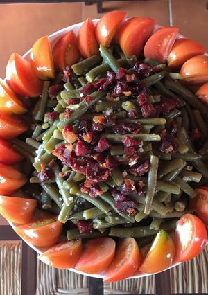 A picture of Lebanese Green with Spanish Jamon & Raf tomato.