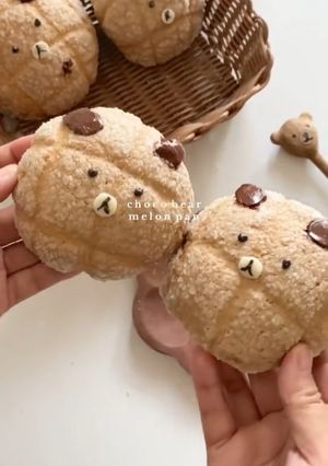 Foto resep Choco Bear Melon Pan 🍈🐻