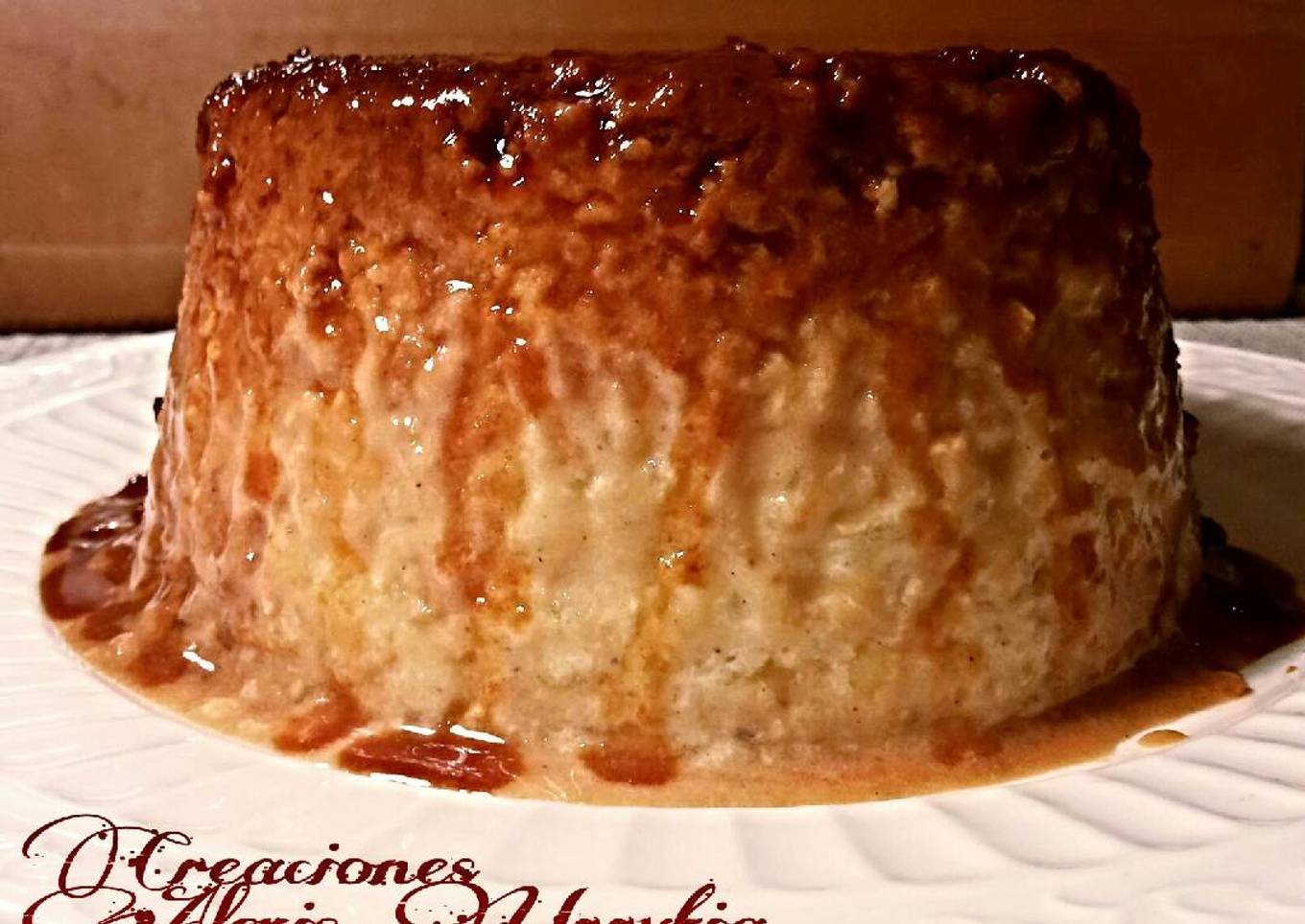 Flan de huevos y vainilla con arroz con leche