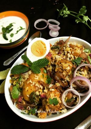 A picture of Brown Rice Mutton Biryani.