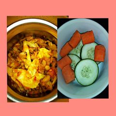 A picture of Porridge beans and cucumber with carrot.