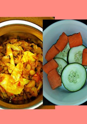 A picture of Porridge beans and cucumber with carrot.