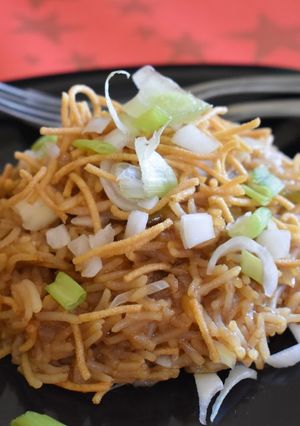 A picture of Rice In Manchurian Gravy.