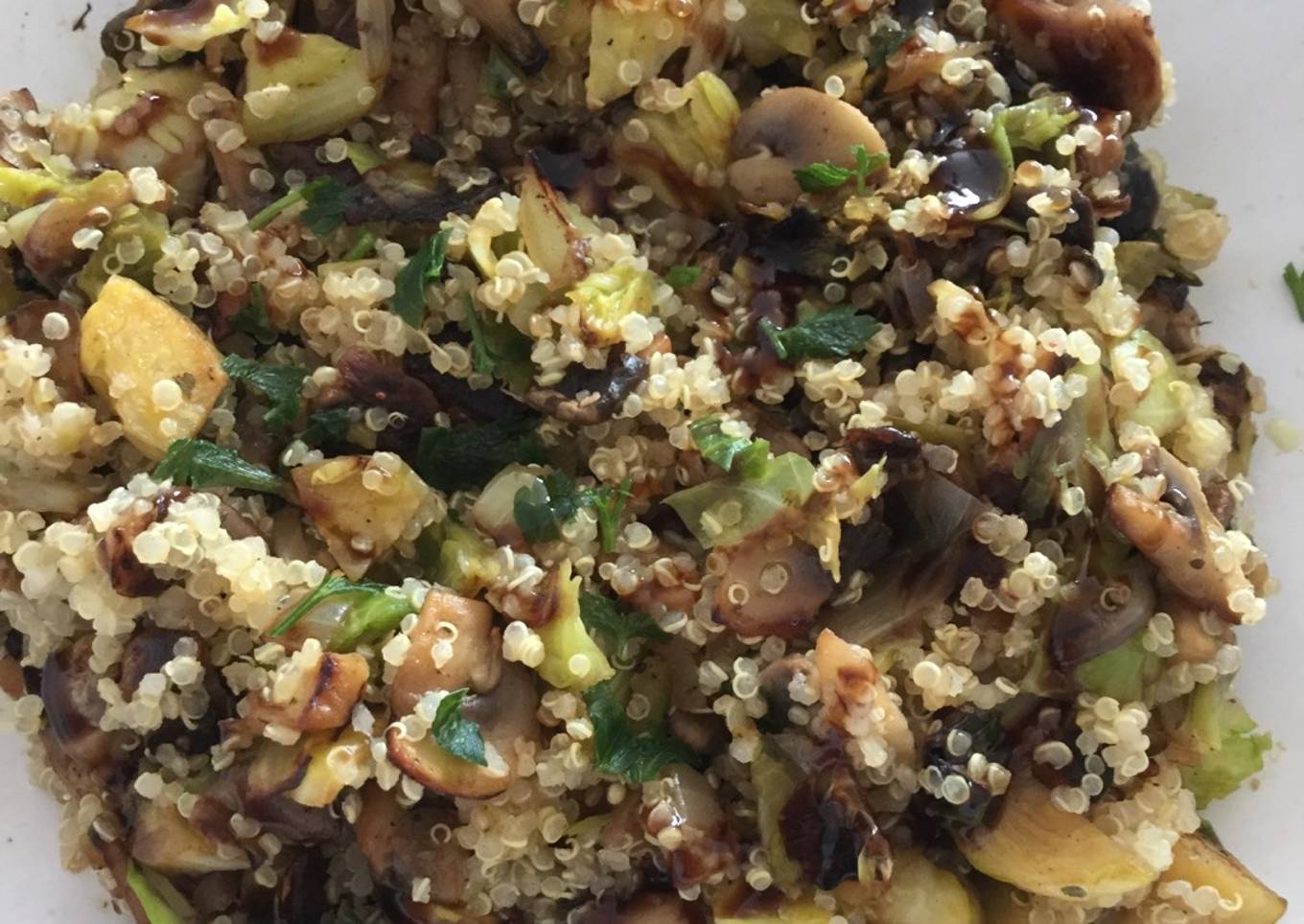 Quinoa with brussel's sprouts & mushrooms