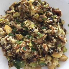 A picture of Quinoa with brussel's sprouts & mushrooms.