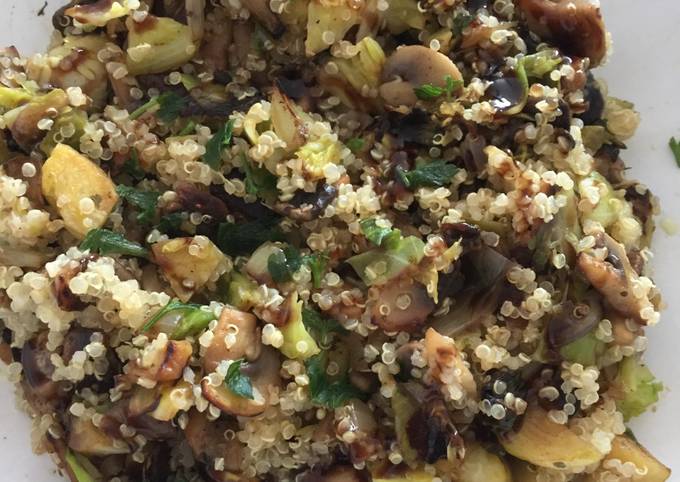 Quinoa with brussel's sprouts & mushrooms