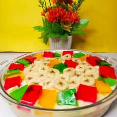 A picture of Rainbow Fruit Custard.