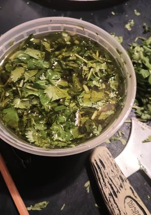A picture of Cilantro in Olive Oil.
