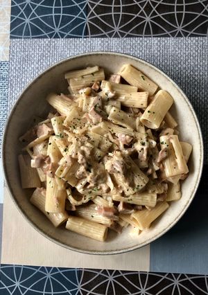Una foto de Pasta Carbonara a la Española Vegana