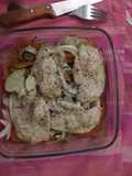Filetes de pollo al horno con verdura y champiñones