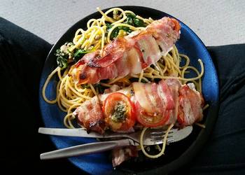 How to Make Yummy Bacon  wrapped fish with spaghetti