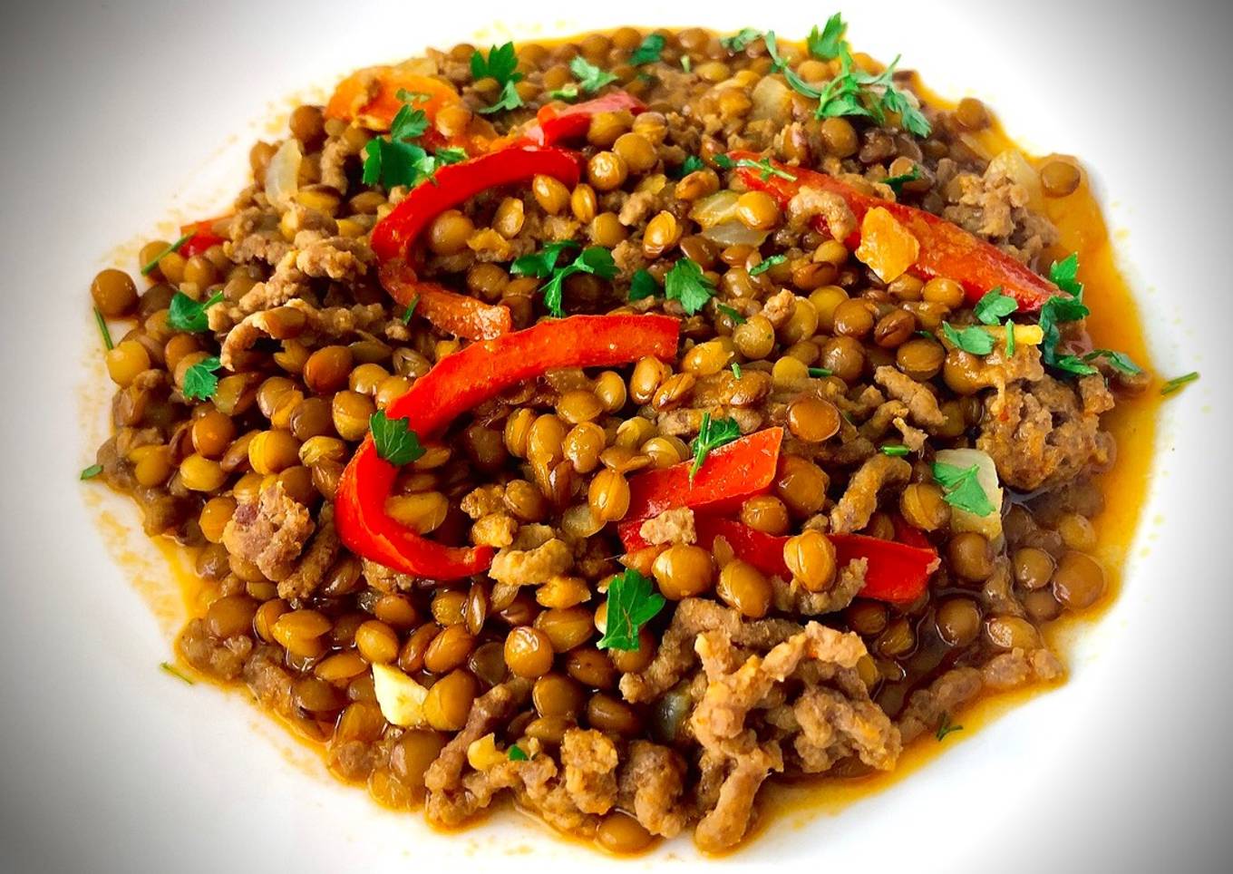 Lentejas al curry rojo con ternera