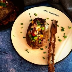A picture of Bell Pepper and Black Bean Loaded Baked Potato.