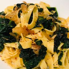 A picture of Chilli Garlic oil Tagliatelle and Spinach.
