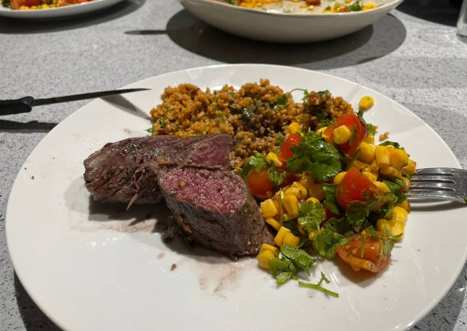 Chilli Fillet, with corn salsa and bulgar wheat