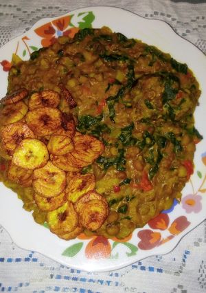 A picture of Honey Beans Jollof and Fried Plaintain.