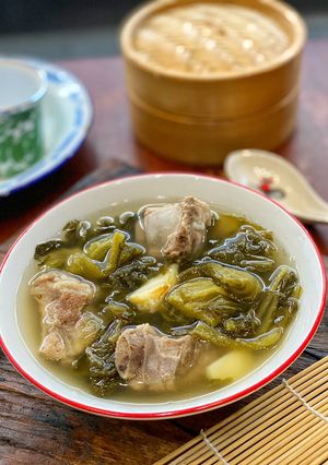A picture of Pickled Vegetable Soup with Pork Ribs ala Tiger Kitchen (non-Halal).