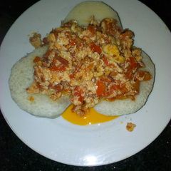 A picture of Yam with egg sauce.