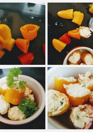 A picture of My Bite Size Sweet Peppers stuffed with Cottage cheese & Chives.