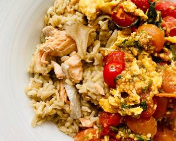 Ultimate Making Recipe Mushroom Salmon Rice with Tomato Basil Eggs Delicious