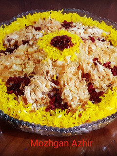 عکسی از دستور زرشک پلو با مرغ ریش ریش