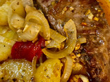 Vacío al horno con papas y batatas