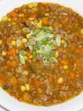 Sopa de lentejas con cordero asado