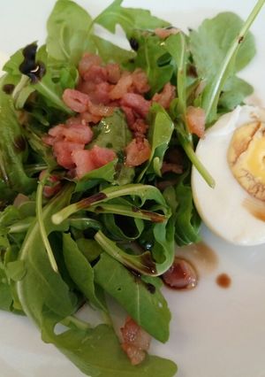 A picture of Rocket, egg and pancetta salad.