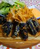 Rong biển cuộn nấm kim châm chiên giòn