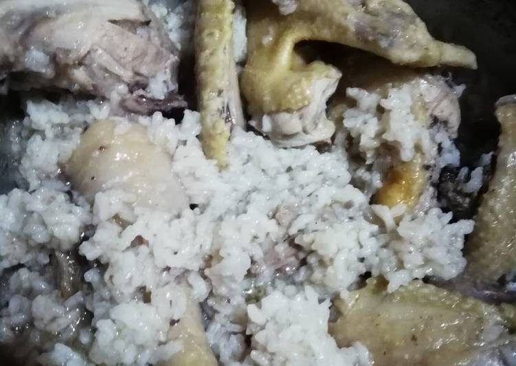 Nasi tim ayam sederhana