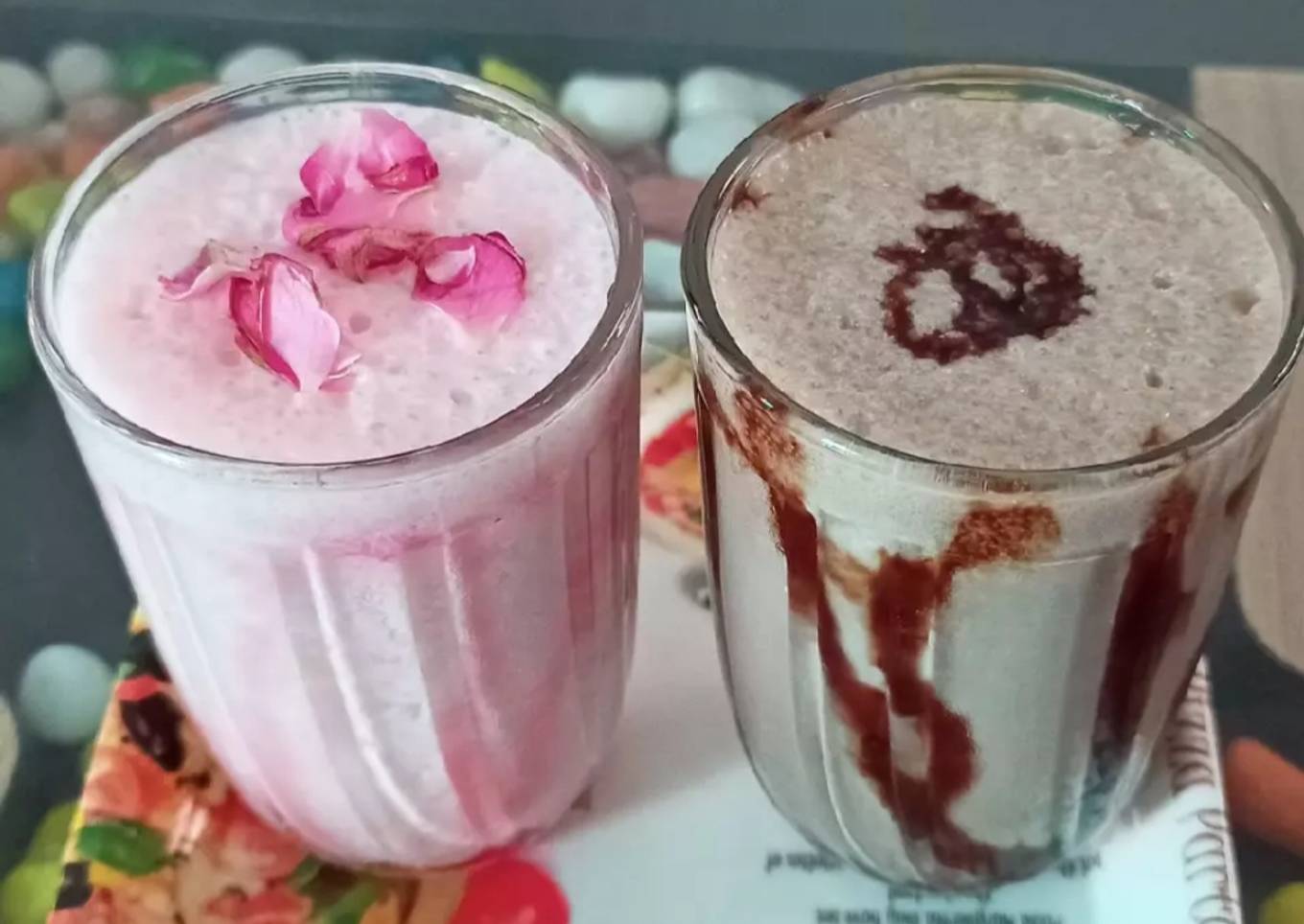 Rose Lassi and Chocolate lassi Delight