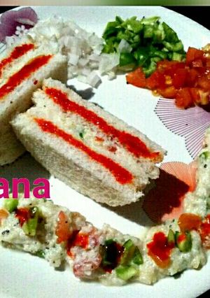 A picture of Boat shape curd veggies sandwich.