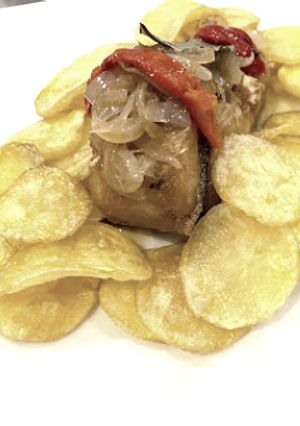 Foto de Bacalhau frito com Cebolada e Batatas Fritas